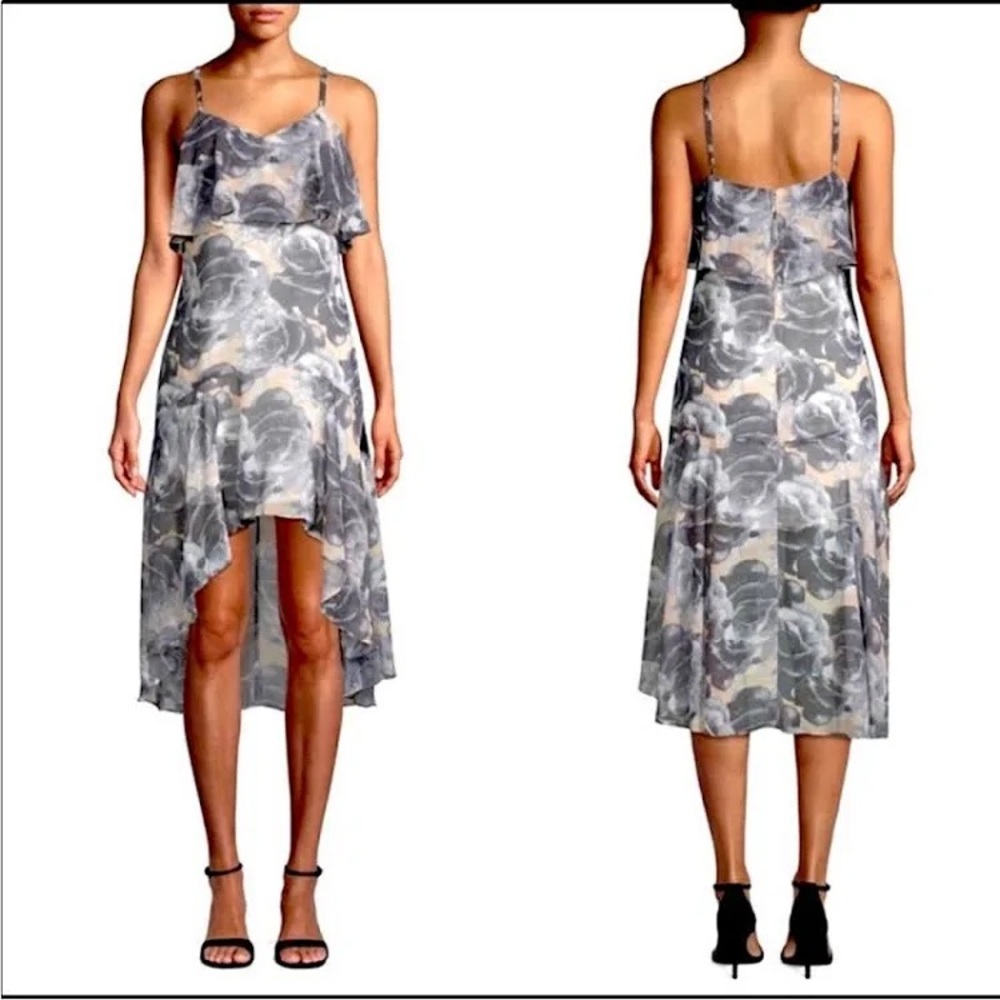 NWT Ali & Jay Flounced Floral Gown SIZE S gray and pink